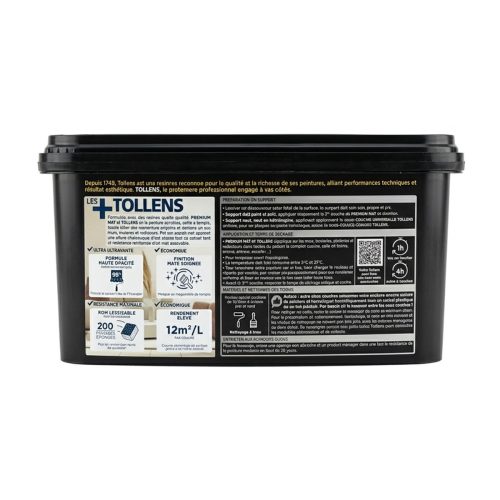 Peint à L’eau 2,5L Tollens Premium Mat Base T.A "Net"